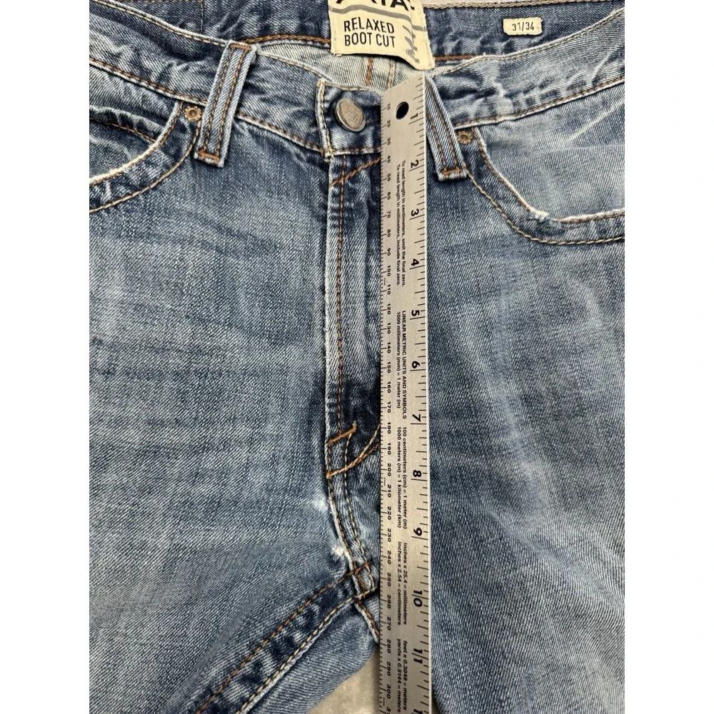 Ariat M4 Jeans Mens 31x34 Blue Denim Bootcut Stretch Distressed Western Cowboy